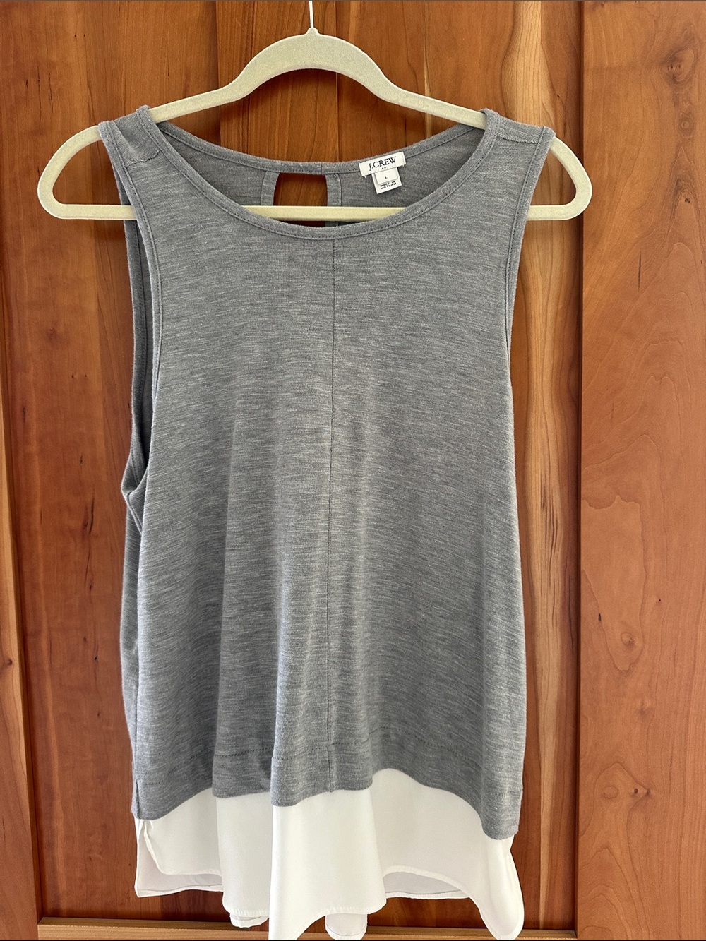 J. Crew Gray Tank Top with White Chiffon Hem
